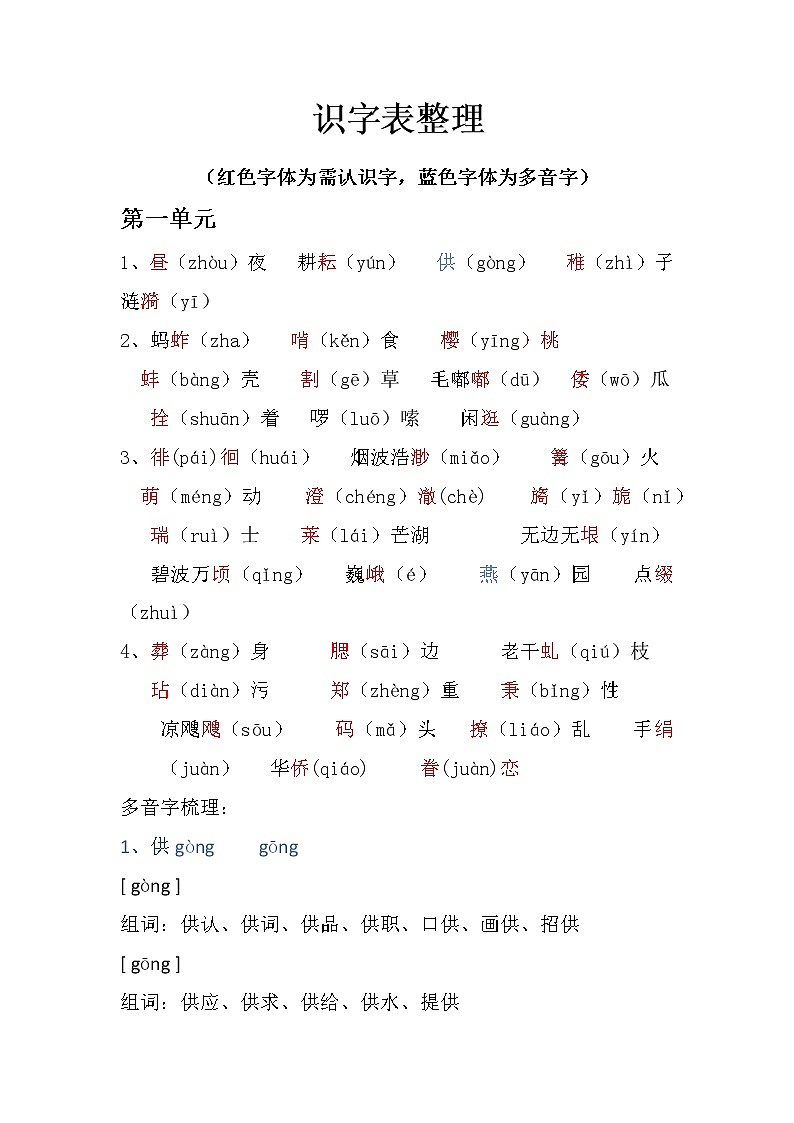 《识字表、写字表》整理与汇总(素材)部编版语文五年级下册第1页