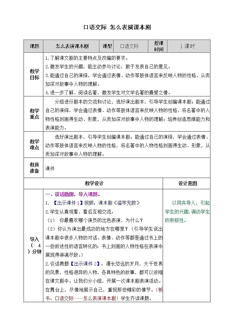 第二单元 口语交际:怎么表演课本剧 课件+教案+素材01