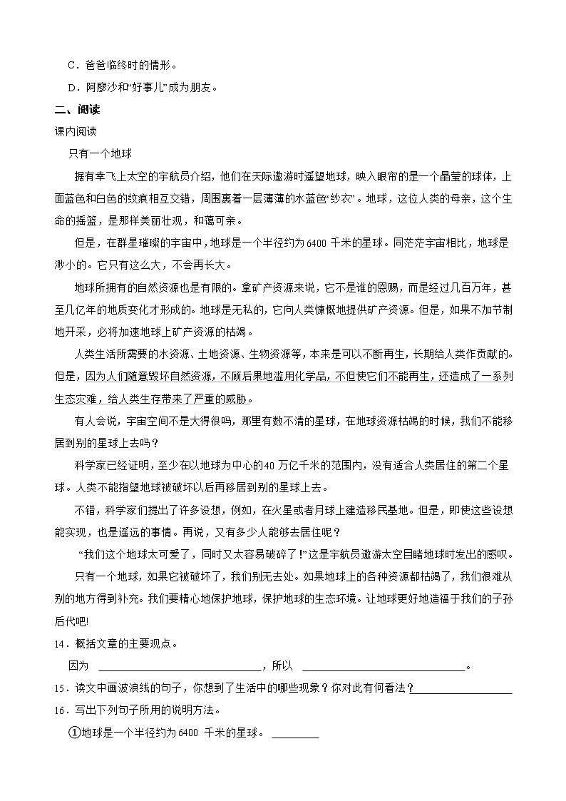 广东省茂名市电白区2022-2023学年六年级上学期语文期末试卷03