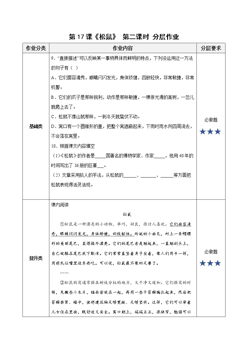 五年级语文上册部编版第17课《松鼠》第二课时（课件+教案+学案+练习）01