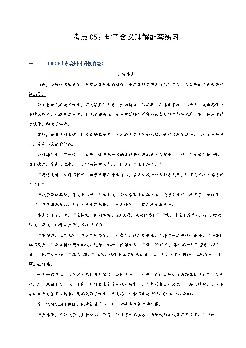 考点05:句子含义理解(练习)(学生版)第1页