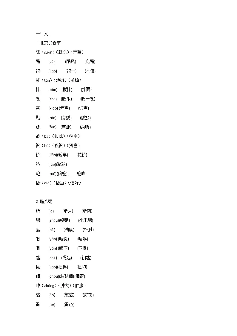 部编版语文六年级下册生字组词第1页