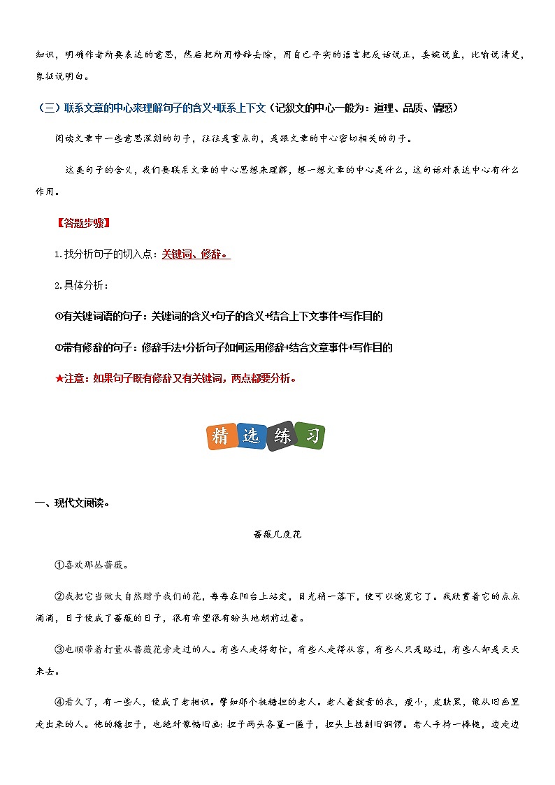 部编版小升初语文阅读理解专项复习训练——专题09 复习句子的含义(通用版)第2页