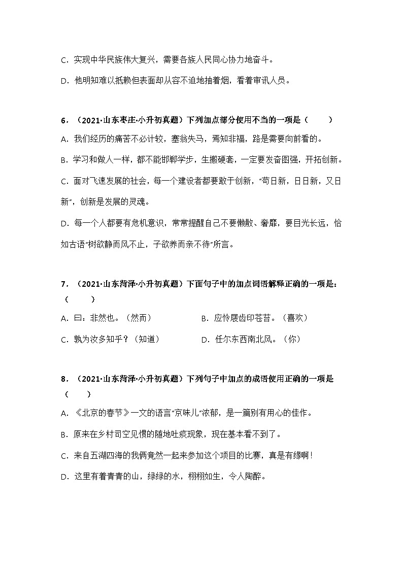 专题02 词语的积累与运用(原卷版)第2页