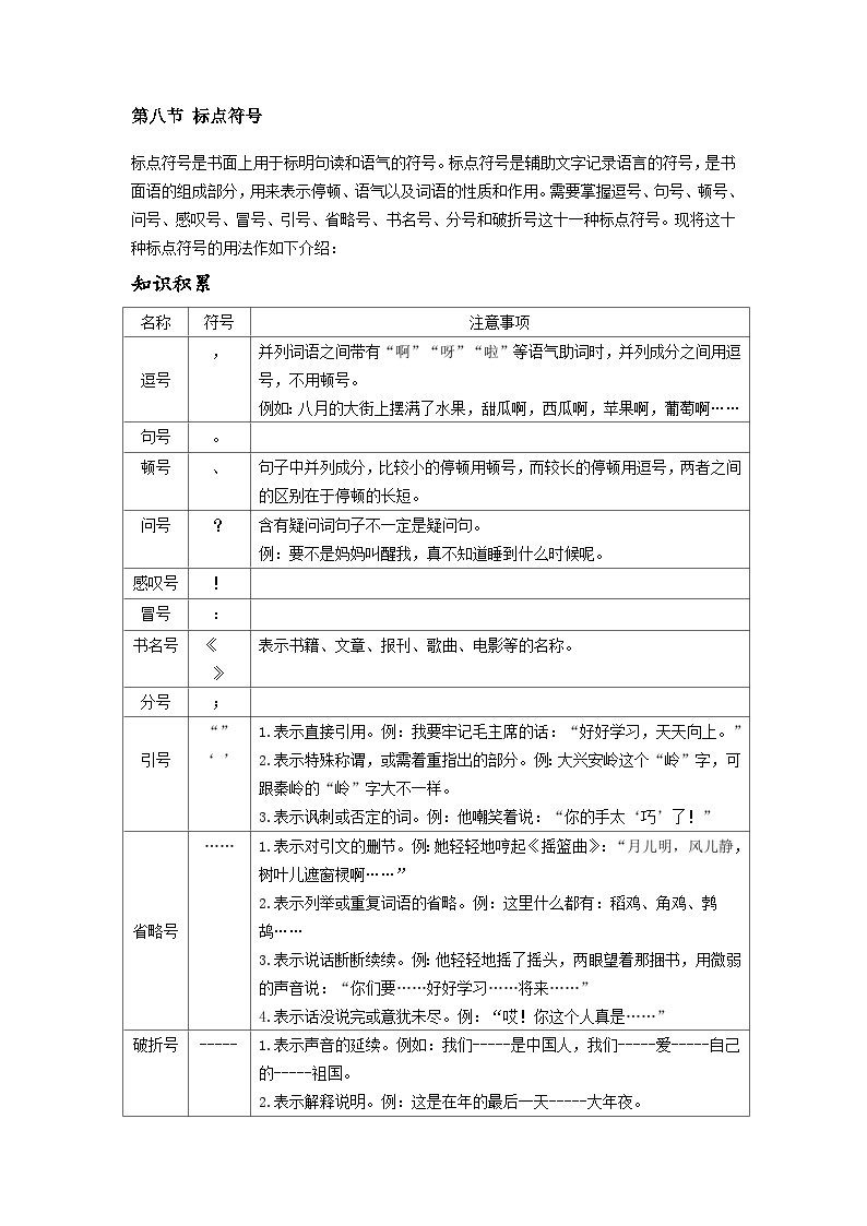 【专项练习】全套六年级专题小升初语文复习第八节 标点符号（知识梳理+含答案）