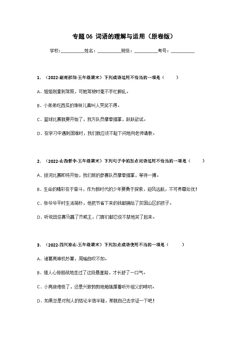 专题06 词语的理解与运用(原卷版)第1页