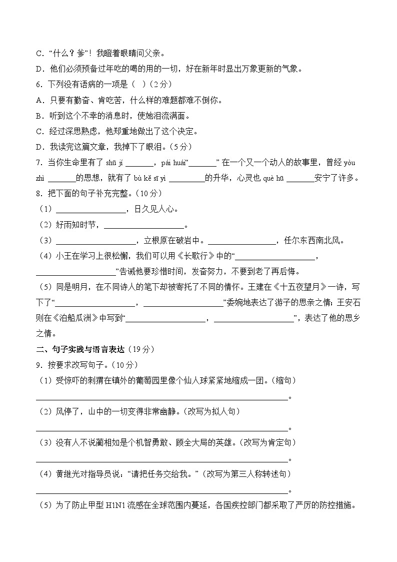 小升初语文模拟卷基础卷02(通用版)第2页