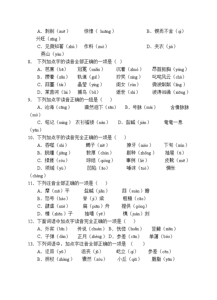 小升初专项总复习-字音辨析B卷-2022-2023学年语文六年级下册(统编版)第2页