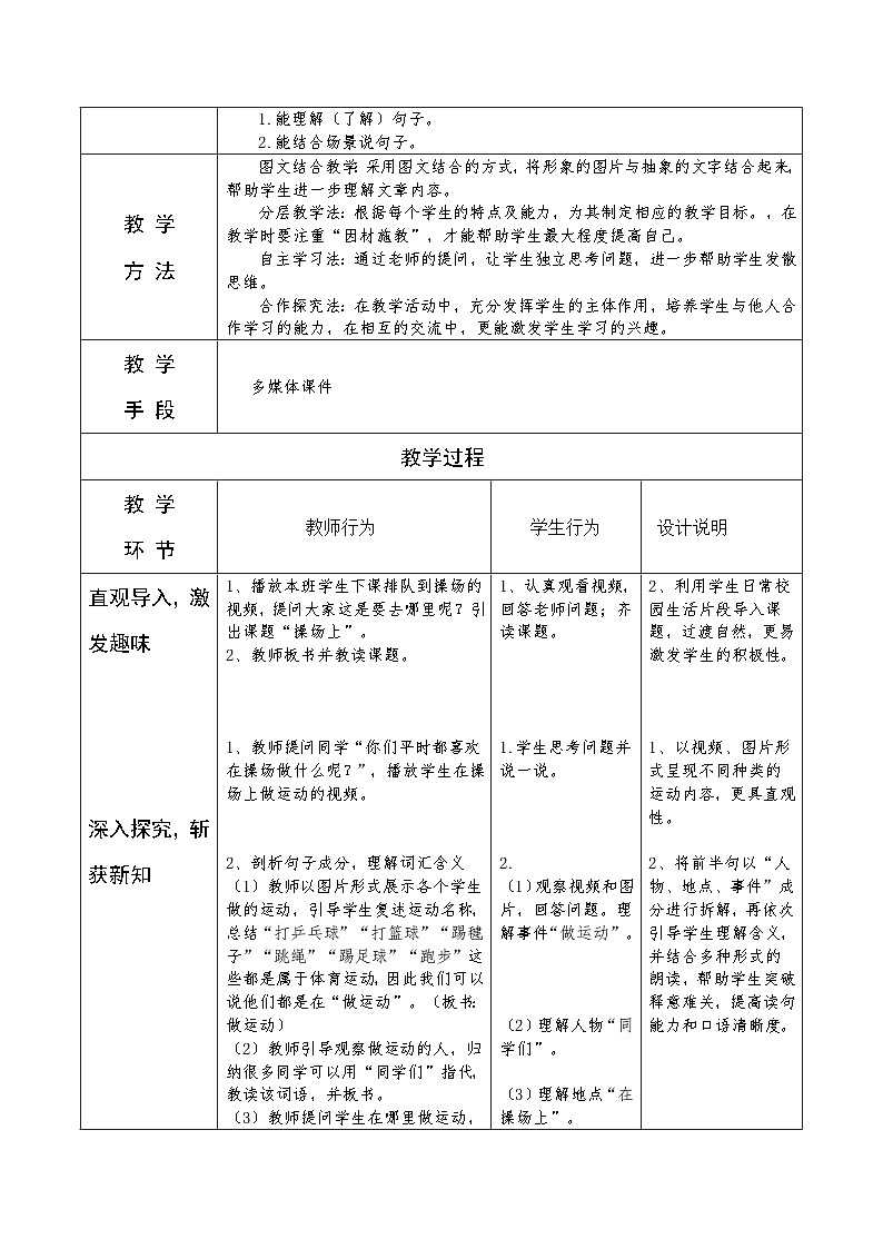 人教版培智学校生活语文二年级下册《操场上》教学设计 仁寿县特殊教育学校杨杰02