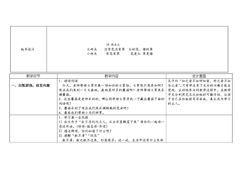 部编版（五四制）语文一年级上册《8 雨点儿》教学设计 (2)02