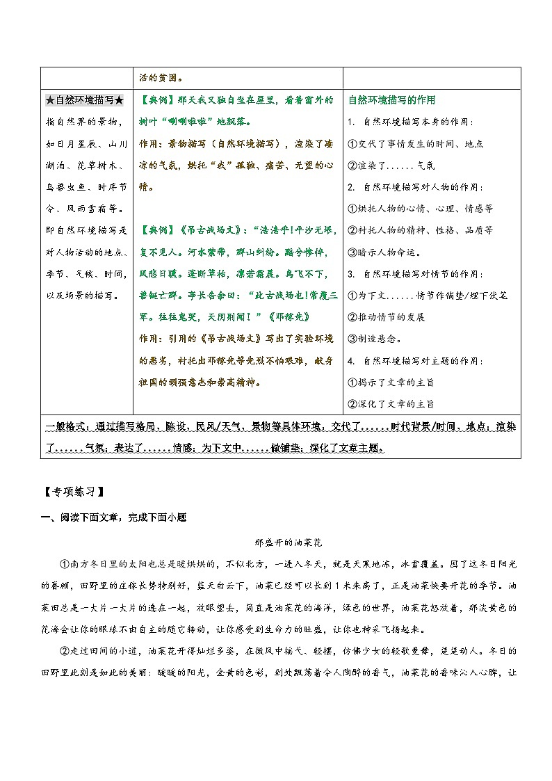 统编版语文小升初暑期提升讲练 专题23 拓展讲义:环境描写及其作用(原卷版)第2页
