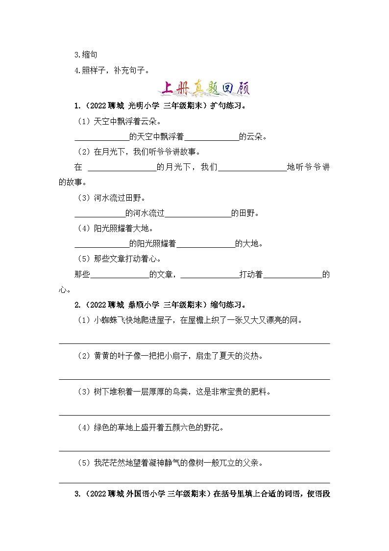 专题03 扩句、缩句-2023-2024学年三年级语文上册寒假专项提升(部编版)03