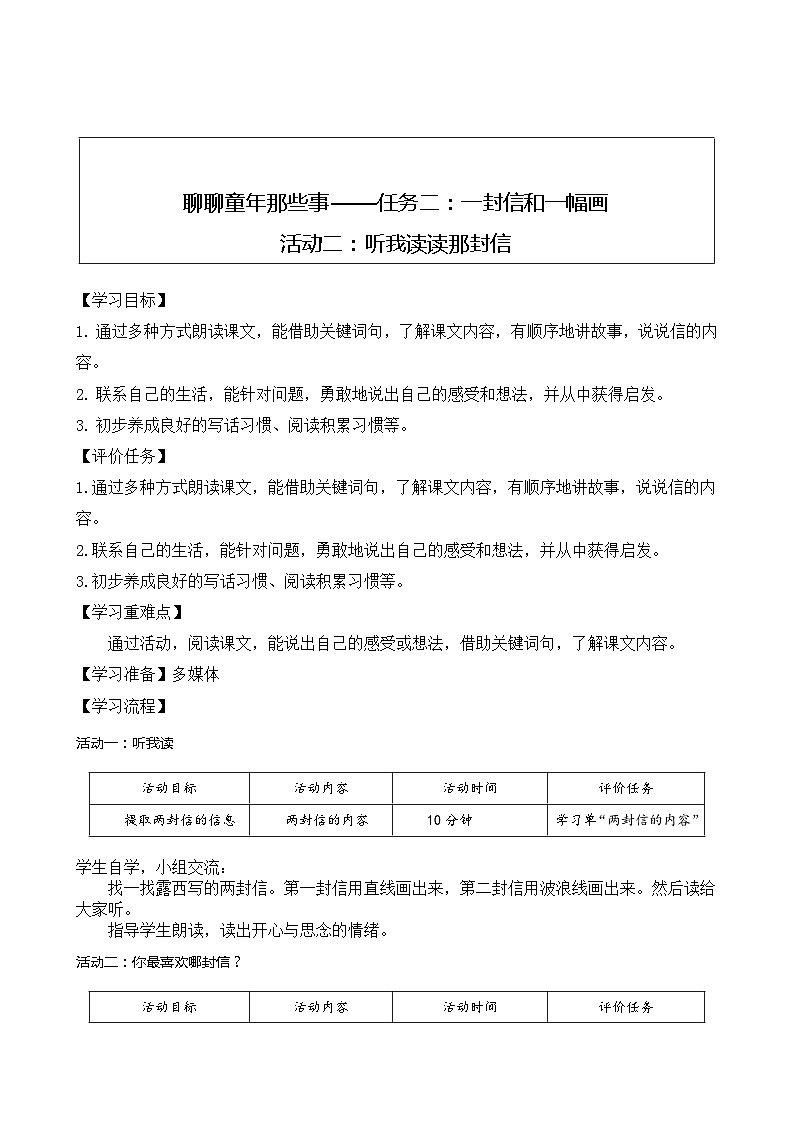 部编版语文二上第三单元 任务二 活动二:听我读读这封信(课件PPT+教案+导读单)01