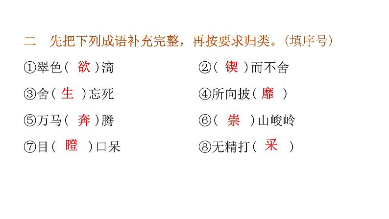 小学毕业语文总复习第三章词语第四节成语的理解、归类与运用教学课件04