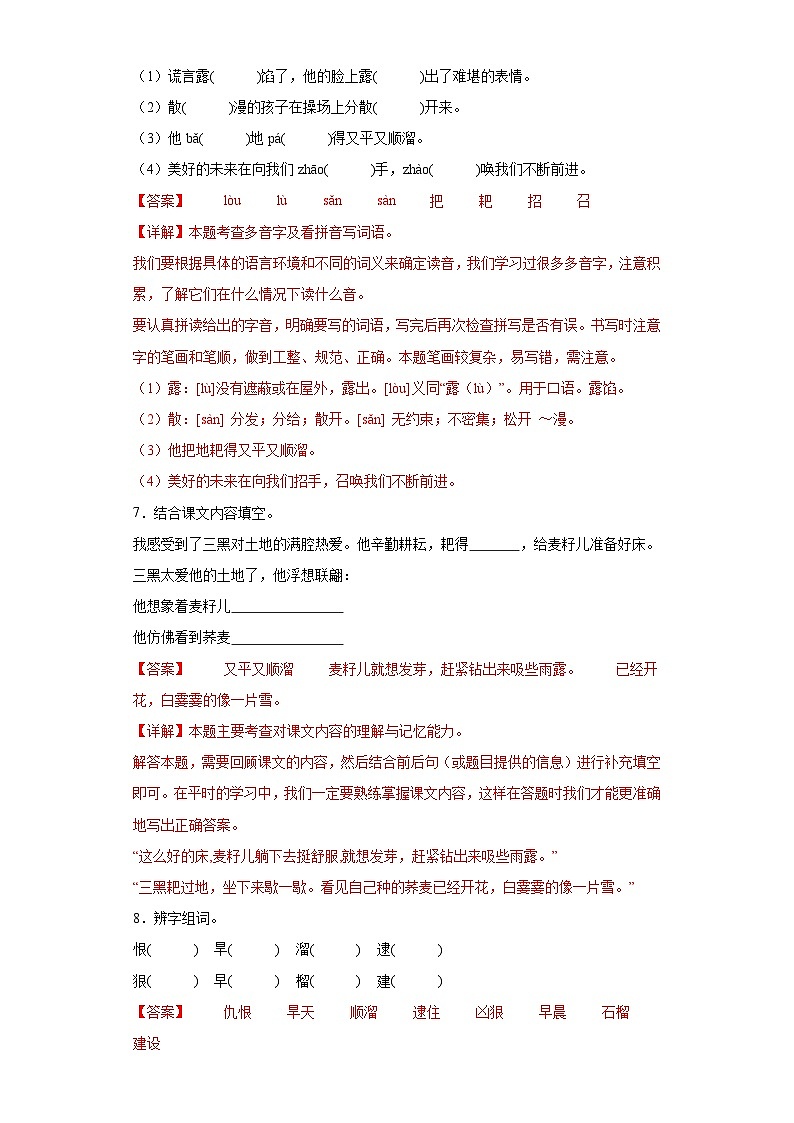 21.三黑和土地同步练习试题-2023-2024学年部编版语文六年级上册03