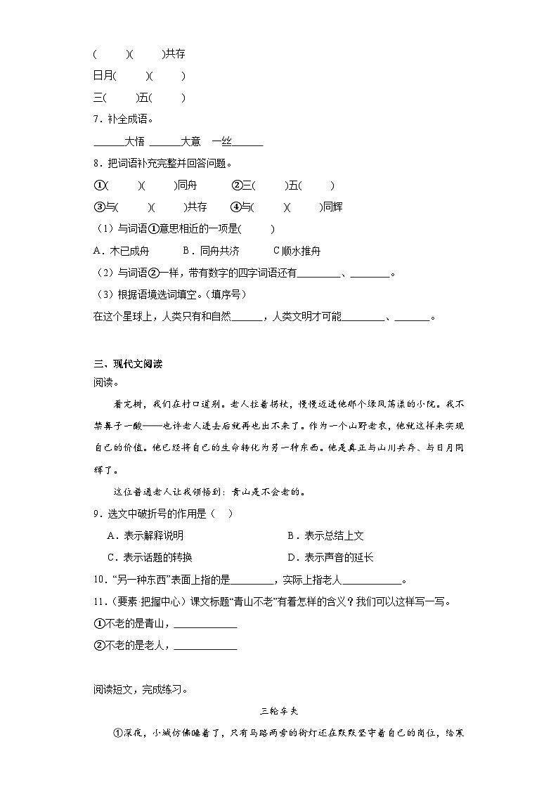 20.青山不老同步练习试题-2023-2024学年部编版语文六年级上册02