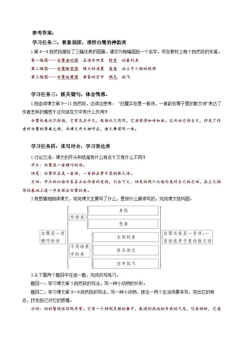 部编版语文五年级上册 第一课《白鹭》(第二课时) 同步课件+同步练习+同步教案+导学案02