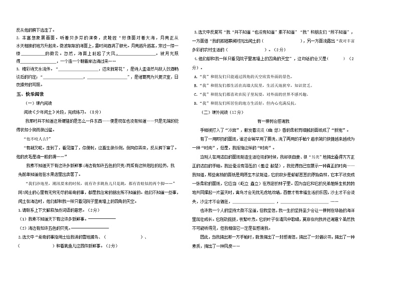 山东省聊城市东昌府区光明小学2022-2023学年六年级上学期期末考试语文试题第2页