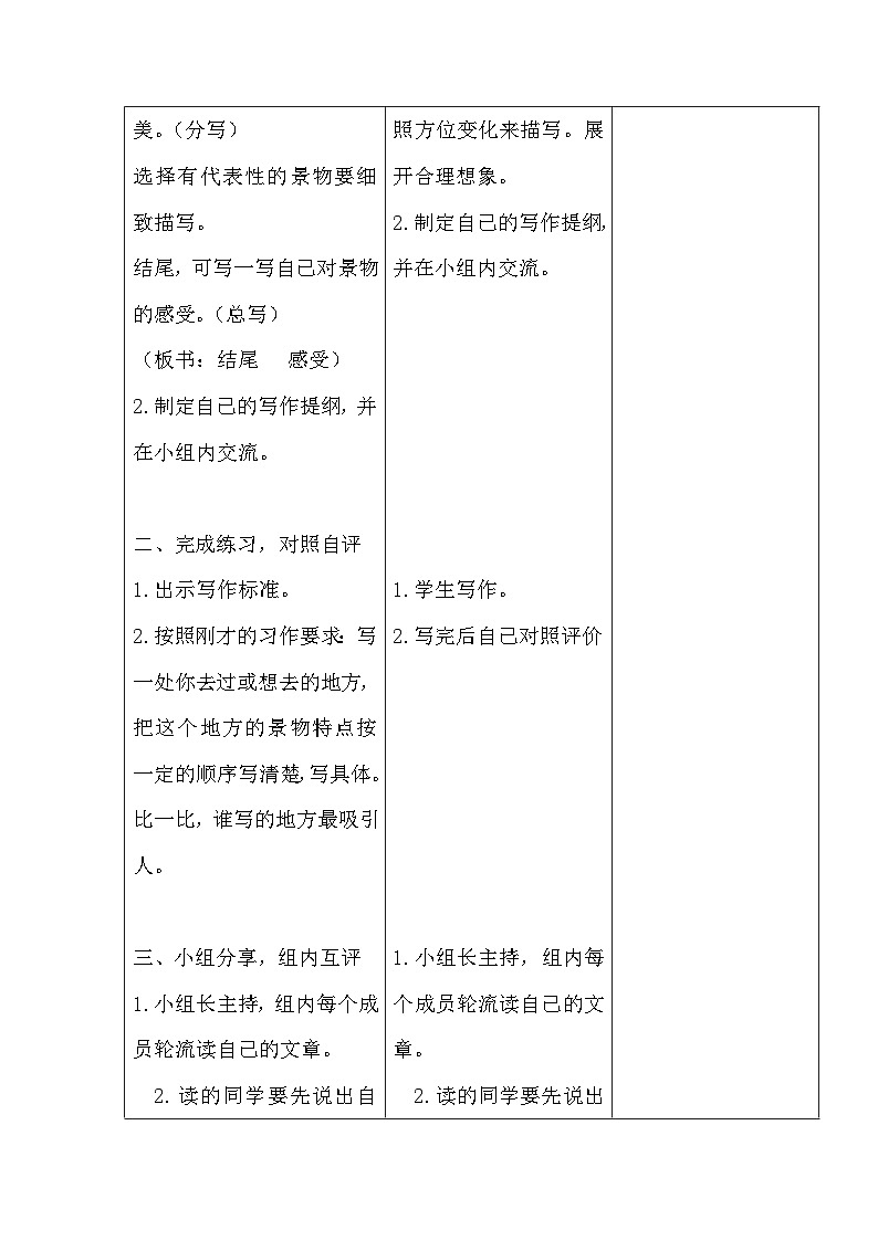 统编版语文四年级上册 第一单元习作: 推荐一个好地方 第二课时 教学设计(表格式)02