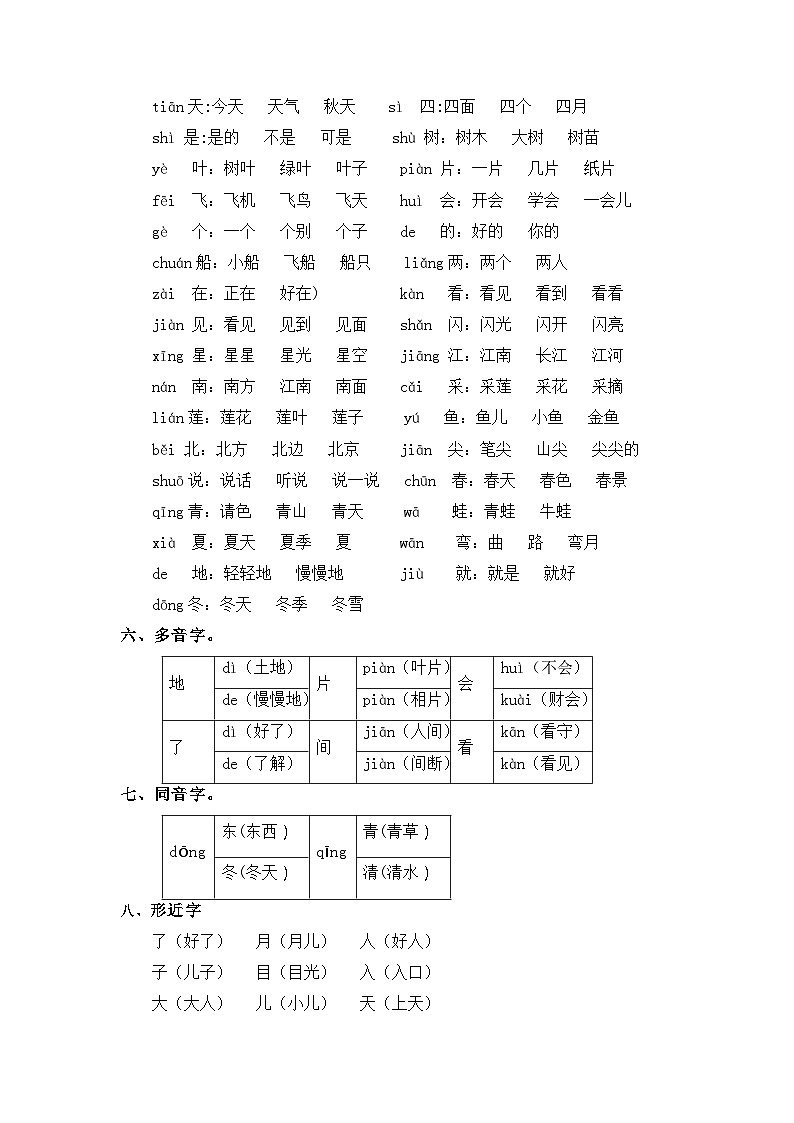 【期中知识复习】部编版语文一年级上册-第4单元基础复习讲学案(知识梳理+检测)02