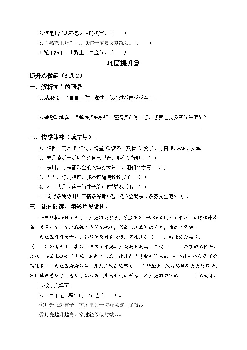 統(tǒng)編版六年級語文上冊-23.月光曲-分層課時練第2頁