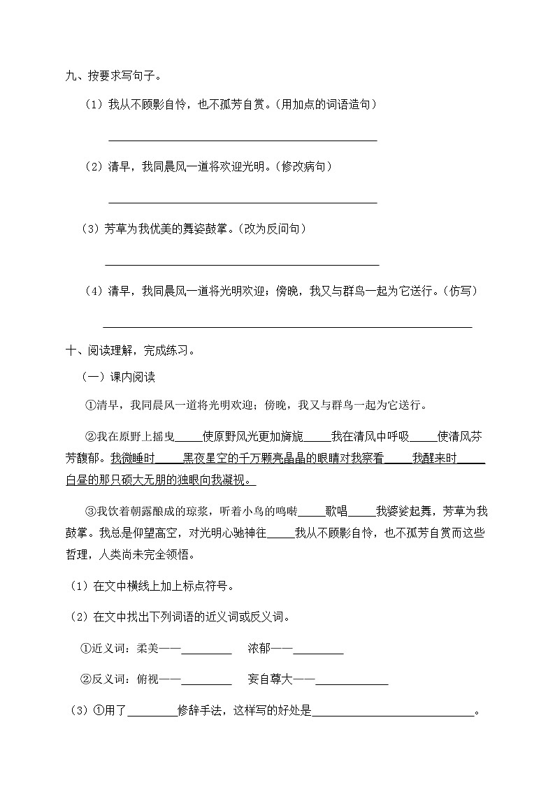 人教部编版六年级上册语文-4.《花之歌》同步练习(含答案)第3页
