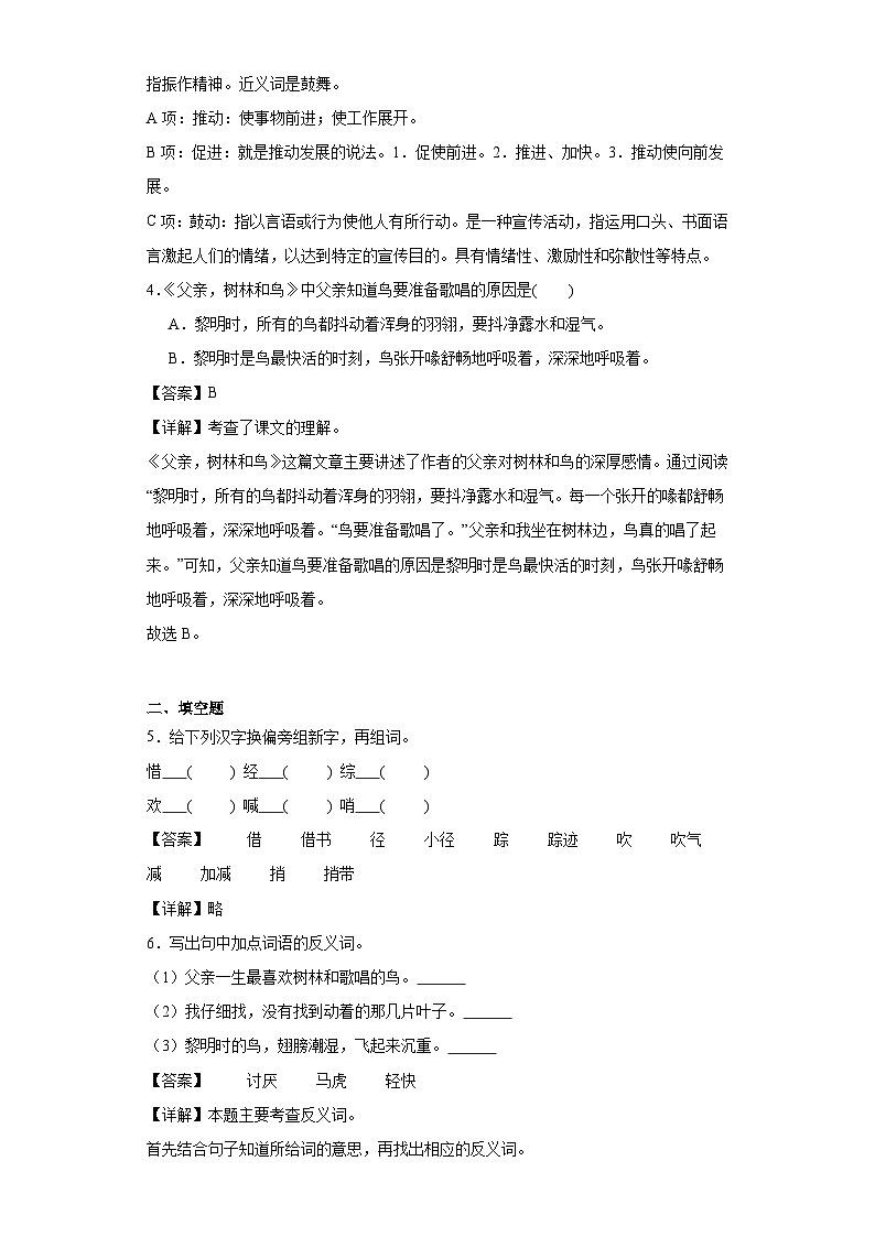 23.父亲、树林和鸟同步练习试题-2023-2024学年部编版语文三年级上册02