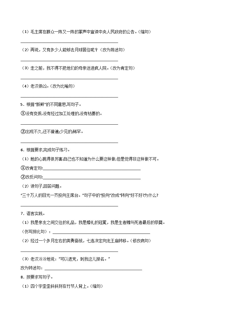 期中句子练习专项攻略-(含答案)2023-2024学年语文六年级上册 统编版第2页