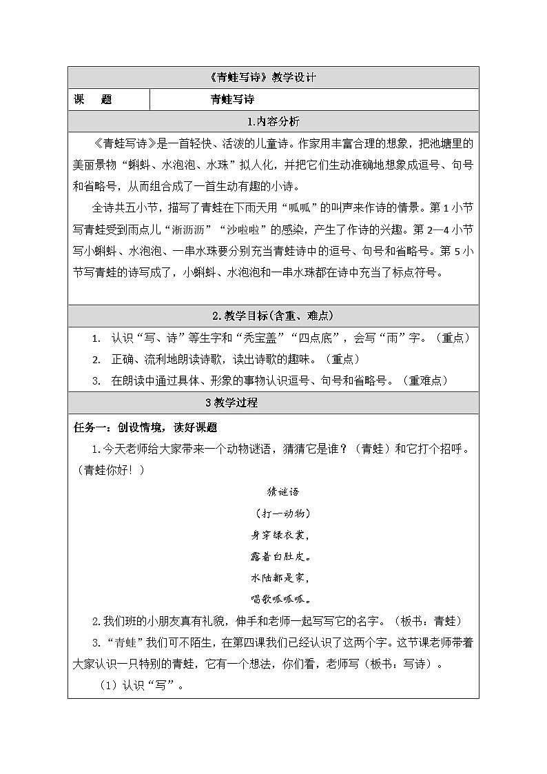 一年級(jí)《青蛙寫詩(shī)》  教案教學(xué)設(shè)計(jì)第1頁(yè)