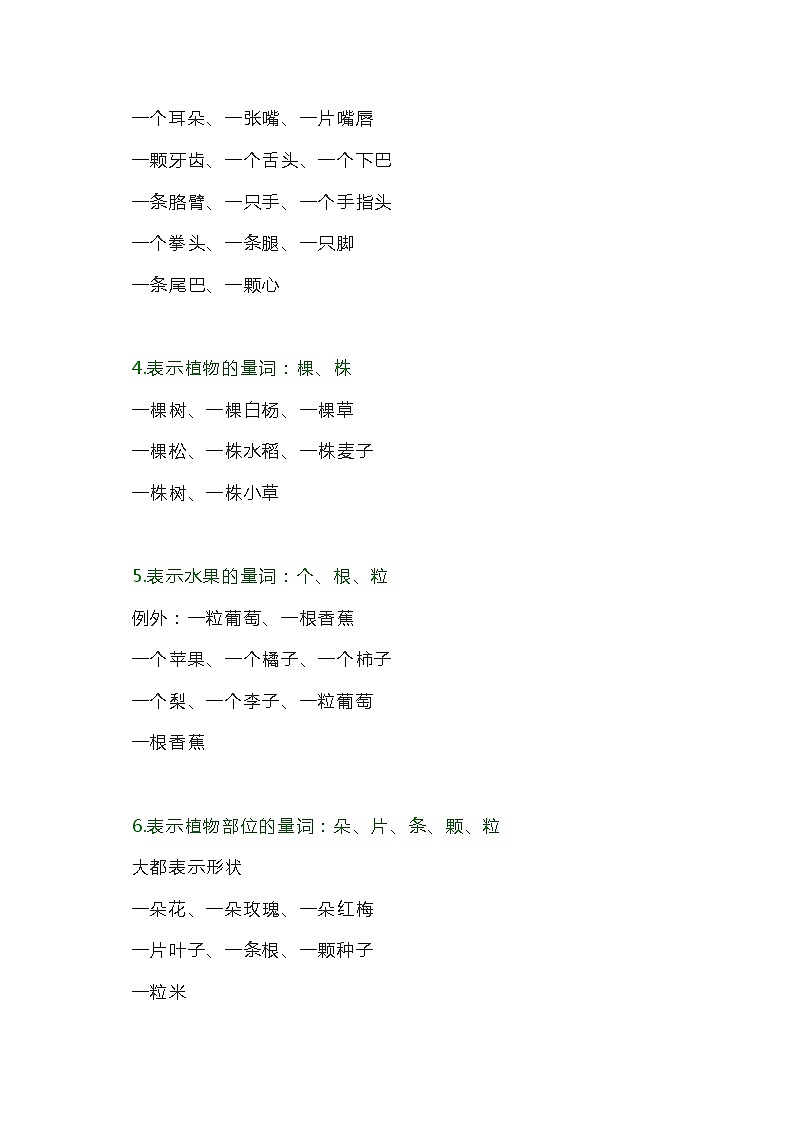 小学语文基础知识:1-6年级量词大全第2页