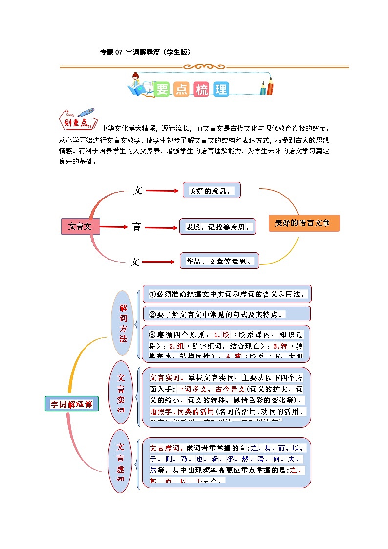 7 小古文专讲专练:字词解释篇(学生版)小学人教统编版第1页
