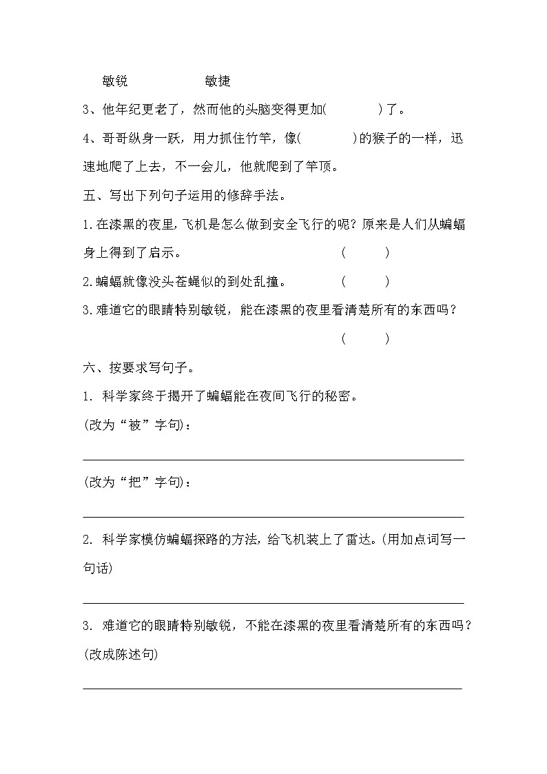 部编版语文四年级上册 6夜间飞行的秘密 同步练习(无答案)第2页