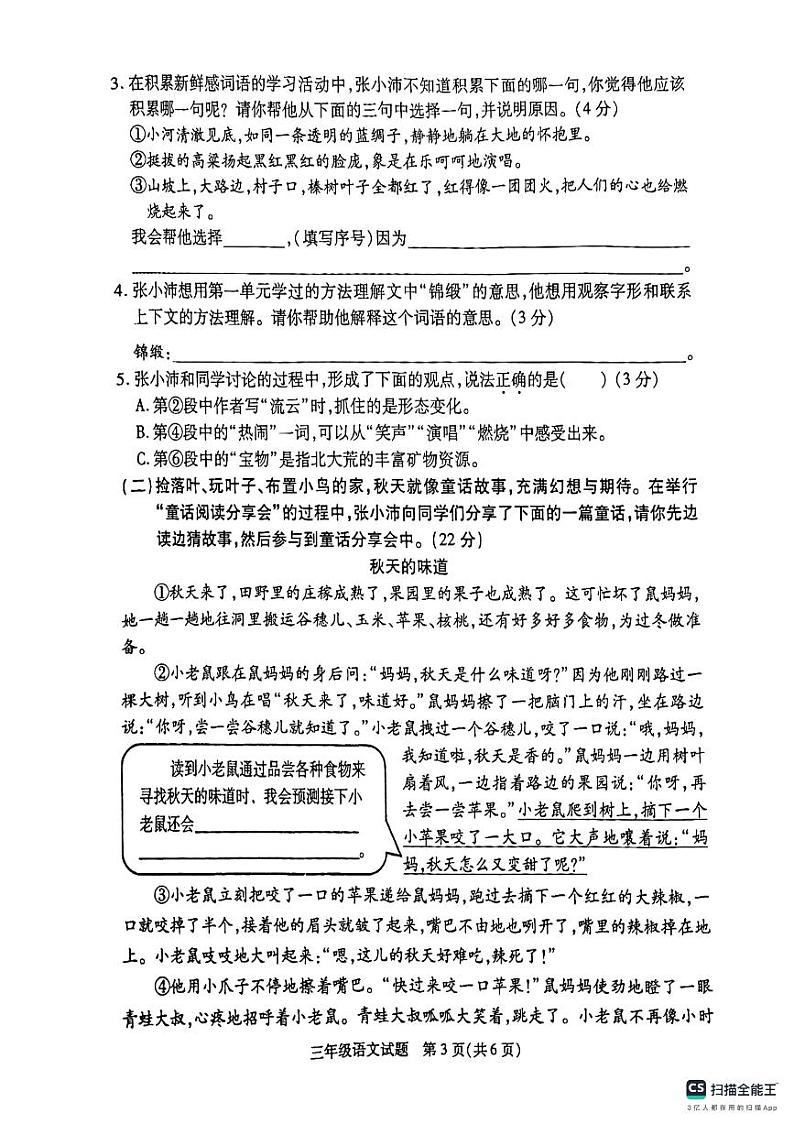 江苏省徐州市沛县2023-2024学年三年级上学期11月期中语文试题03
