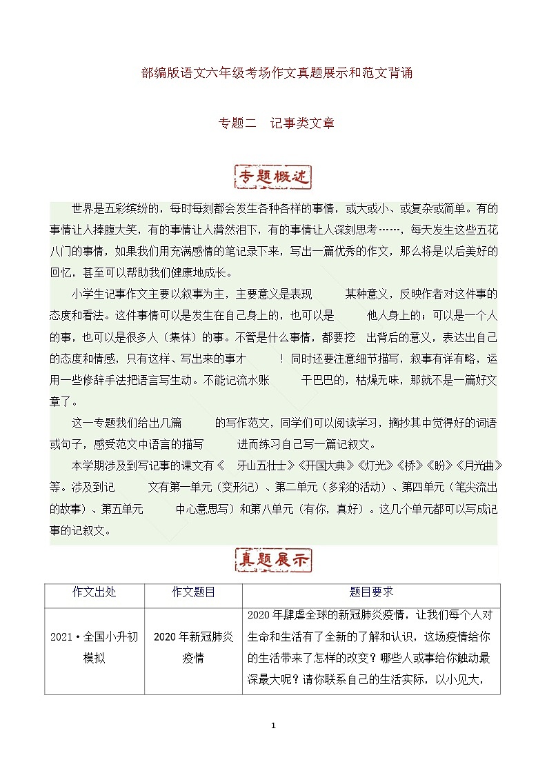 【考场作文】六上考场作文专题二 记事类文章01