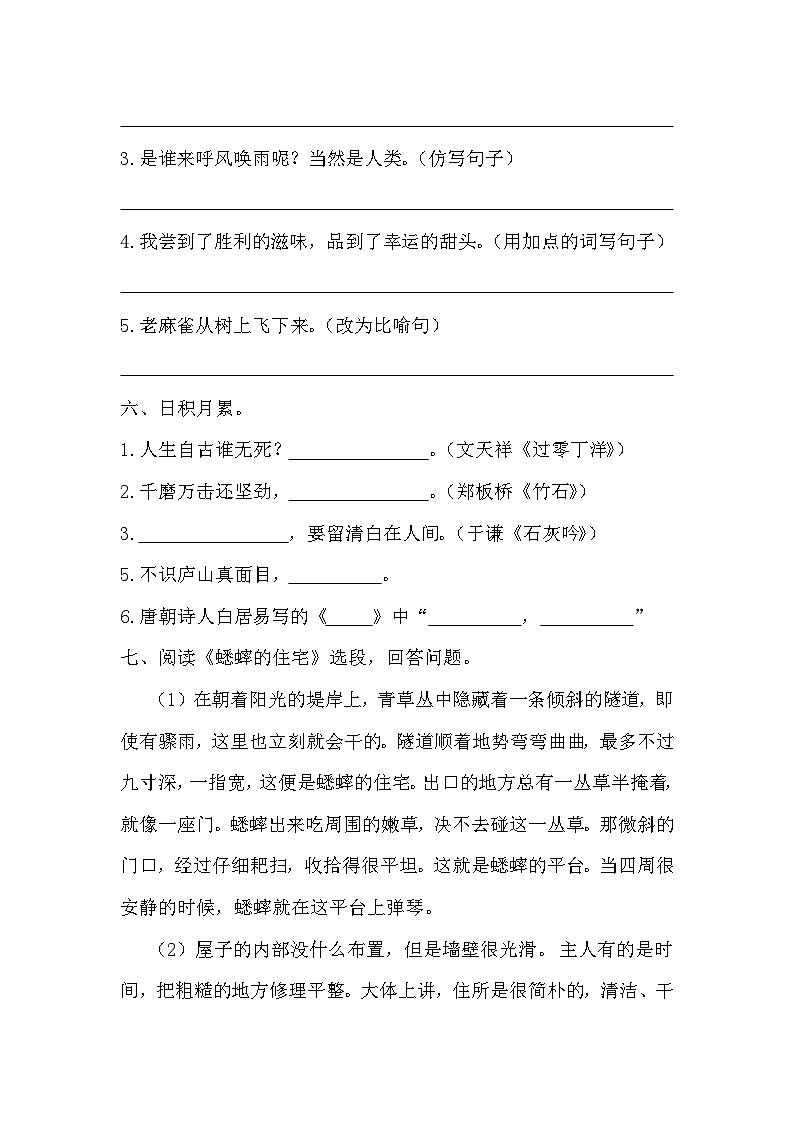 期末质量检测卷(三)(试题)-统编版语文四年级上册第3页