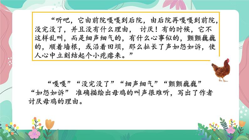 人教部编版小学语文四年级下册第四单元 14 母鸡 课件05