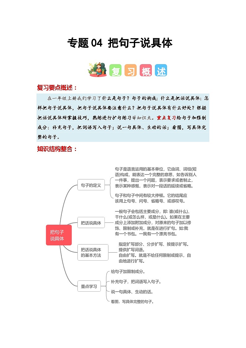 专题04+把句子说具体-2023-2024学年一年级语文寒假专项提升(统编版)01