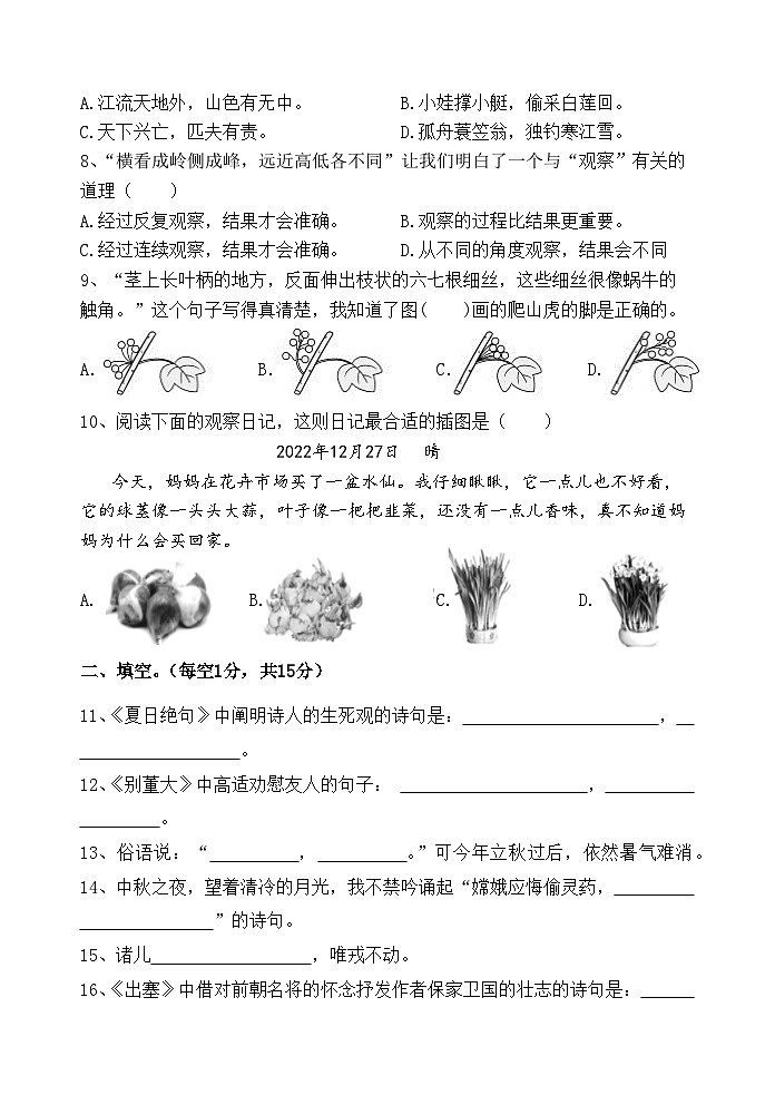 期末练习(试题)统编版语文四年级上册第2页