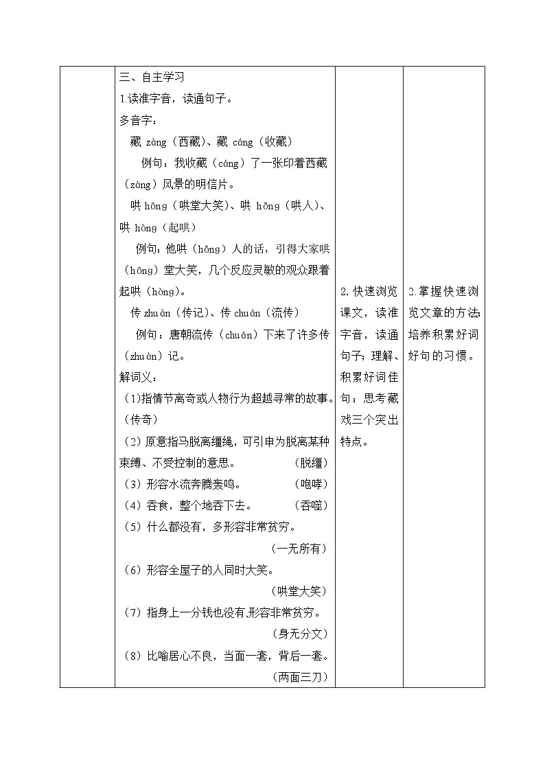 【核心素养】部编版小学语文六年级下册4《藏戏》 教学设计(含教学反思)第3页