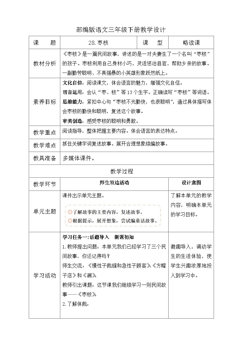 【核心素养】部编版语文三年级下册-28. 枣核（课件+教案+学案+习题）01