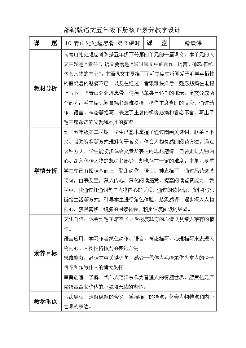 【核心素养】部编版语文五年级下册-10.青山处处埋忠骨 第2课时(教学设计含反思)第1页