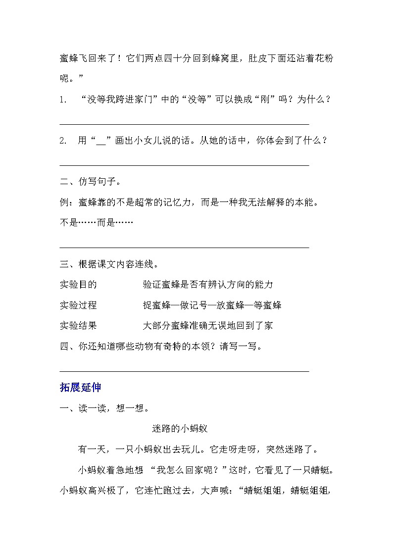 部编版三年级下册语文《蜜蜂》的分层作业 分层同步练习题 (2)第3页