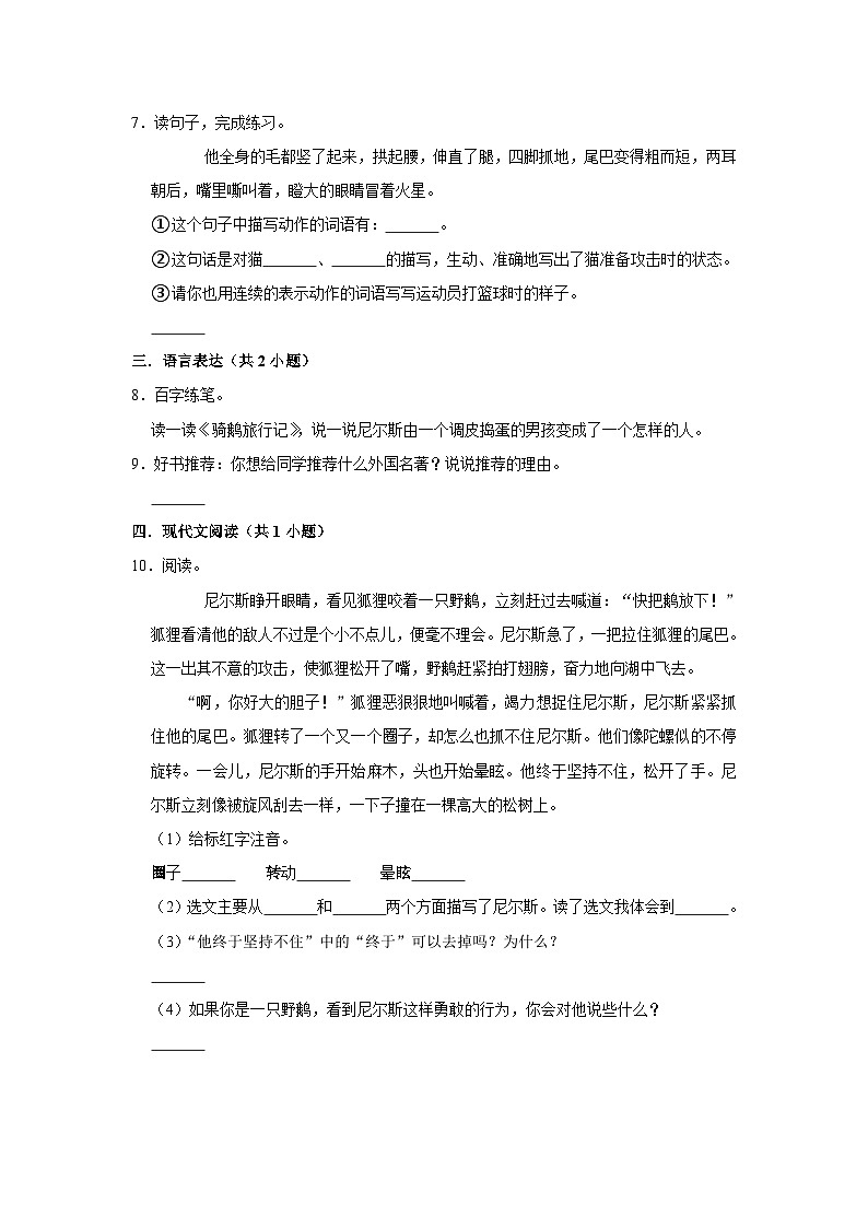 (进阶篇)人教部编版六下语文6《骑鹅旅行记(节选)》同步分层作业第2页
