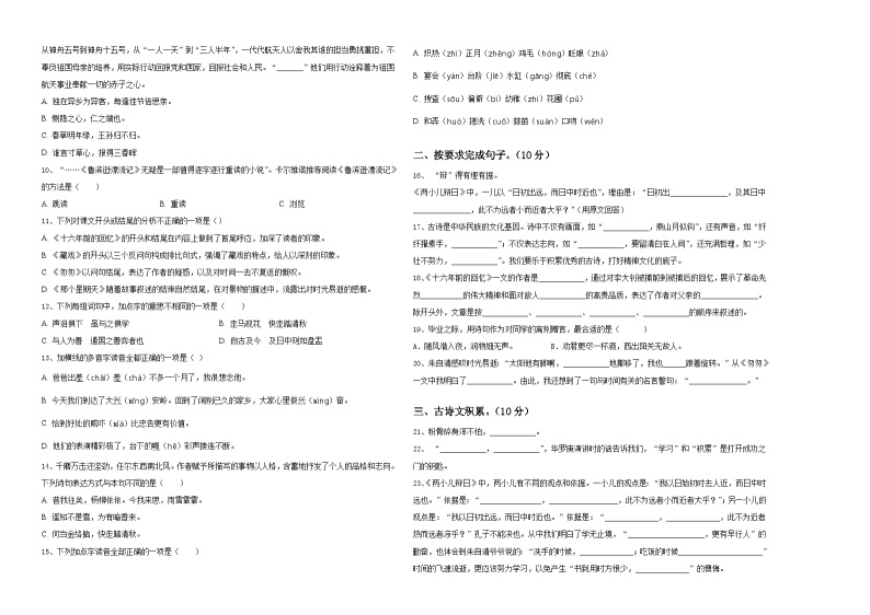 2023-2024学年辽中县小升初素养语文检测卷含答案02