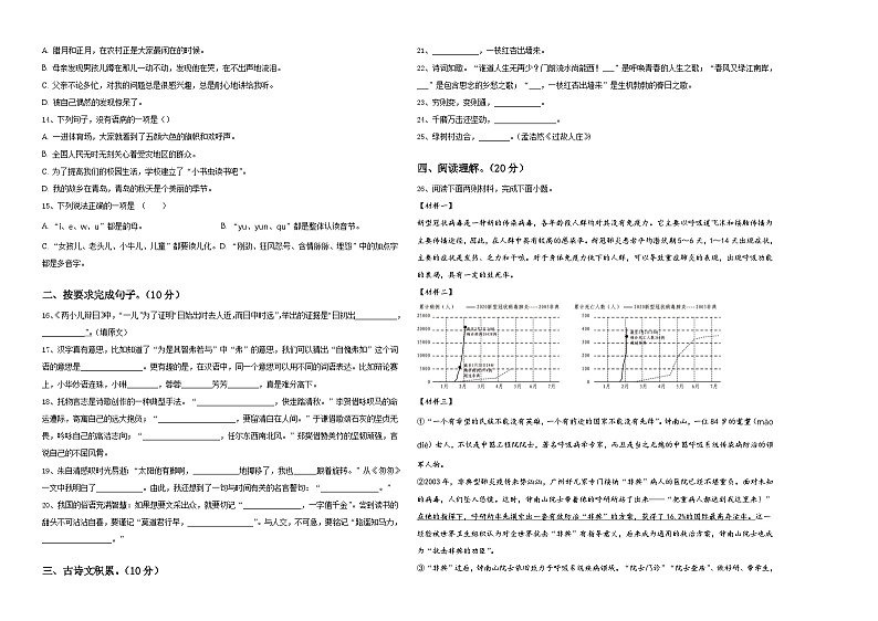 黑龙江省哈尔滨市延寿县2024年重点中学小升初语文入学考试卷含答案02