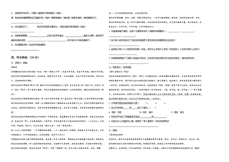 2024届吉林省松原市小学六年级下学期小升初招生语文试卷含答案第2页