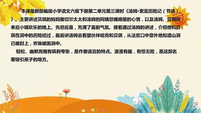 2023-2024年部编版小学语文六年级下册第三课时《汤姆·索亚历险记(节选)》说课稿附反思含板书和知识点汇总课件PPT04