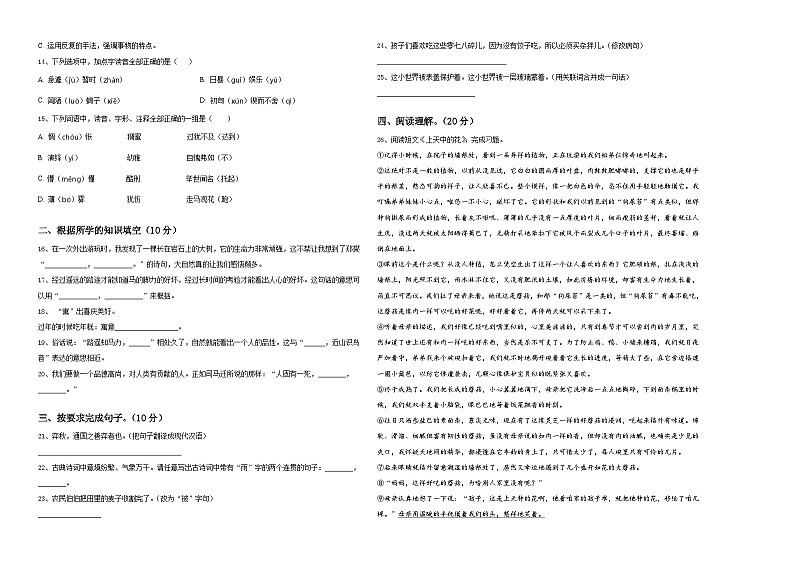 河南省驻马店市2024届小升初总复习语文测试题含答案02