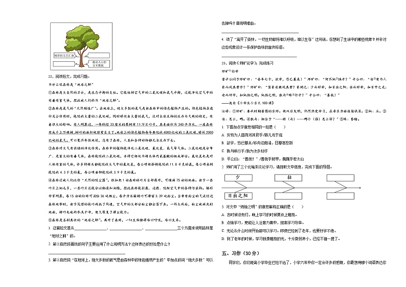 湖南省邵阳市绥宁县2023-2024学年小升初语文综合练习卷含答案03