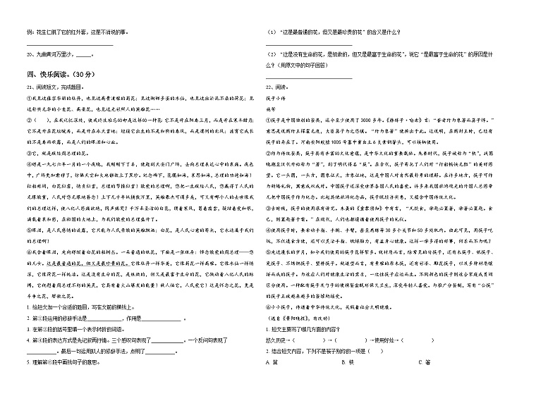 西藏山南地区乃东县2024年重点中学小升初语文入学考试卷含答案02